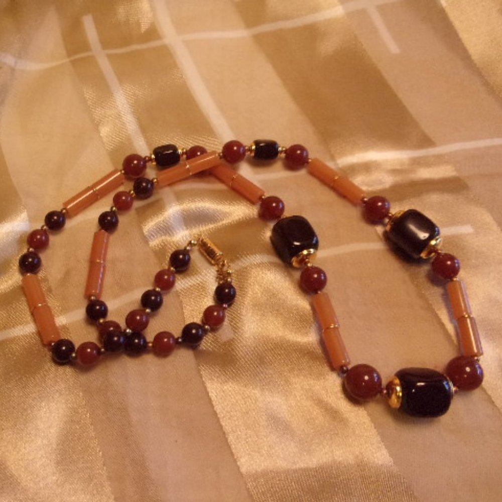 Trifari Shades of Brown Bead Necklace 26" L